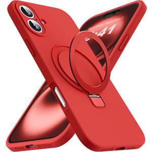 SKYLMW Designed for iPhone 16 Case with Magnetic Invisible Stand Compatible with Mag-Safe Military Drop Tested Shockproof Silicone Phone Cases for Women Men 6.1'', Red