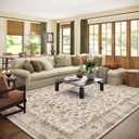 Washable Area Rugs for Living Room: 9x12 Bedroom Rug Boho Vintage Area Rug Stain Resistant Non Slip Low Pile Lightweight Soft Carpets for Dining Room Kitchen Nursery Kids Room Playroom Home Office (Beige White)