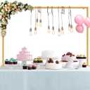 Over The Table Rod Stand with Clamps, Adjustable Table Arch 27"-42" Tall, 46"-102" Length, Flower and Balloon Arch Stand for Wedding, Party, Birthday, Christmas, Halloween Decorations, Gold