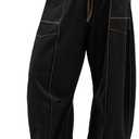 Panadila Womens Barrel Pants Drawstring Wide Leg Sweatpants Baggy Summer Lounge Pants Casual Beach Trousers (Small, Black)