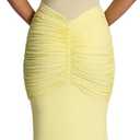 JUMISEE Women’s Sexy Halter Twist Knot Maxi Dress Draped Ribbon Ruched Cocktail Dress Sheer Mesh Bodycon Formal Dresses (Yellow, L)