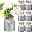 Domensi 6 Pcs Farmhouse Metal Flower Vase Wedding Decor Bulk Rustic Galvanized Milk Can Jug Vase with Bow Flower Bucket for Table Centerpiece Valentine Home (5.12 Inch, Iron Color)