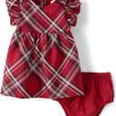 The Children's Place Baby Girls' And Newborn Short Sleeve Dressy Dress and Diaper Cover Set (6-9 Months, Red Ochre Plaid)