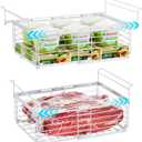 iSPECLE Freezer Organizer Bins for 10 to 20 Cu.Ft, 2 Pack Expandable Hanging Baskets Fit 17.5"-22.6" Width, Metal Wire Storage Racks for Deep Freeze, Not for Upright, White