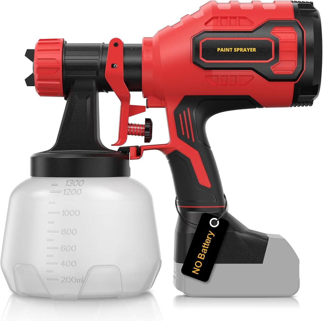 Paint Sprayer, Cordless HVLP Paint Sprayer with Brushless Motor, Compatible with Milwaukee 18V Battery(Battery Not Included),1000ml/min High Flow, 1200ml Container, 150 Din/s Max Viscosity(Red)
