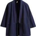 Seidarise Men's Kimono Traditional Japanese Clothing Male Cardigan Noragi Jacket Yukata Coat Haori (XX-Large, Navy)