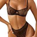 Lingerie Sets for Women Sexy Mesh Sheer Underwire Push Up See Through Lingerie Bra and Panty Sets XS-4XL (3X-Large, Black Leopard)