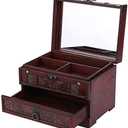 Wooden Jewelry Box with Mirror, Classical Wood Jewlery Box Jewelery Storage Box Case Holder Jewellery Chest Organizer with Drawer Mom Gifts Mothers Day Gift for Women Girls Ring Necklace Earring