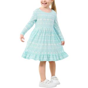 Bamboo Viscose Girls' Dresses Long Sleeve Toddler and Little Kids Twirl Dress (4T, Blue Christmas)