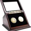 Wooden Display Case Box for 2PCs Challenge Coins with Slanted Glass Window fits 1.75 inch 45mm Coin Capsule or Coins- Coins are Not Included