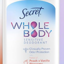 Secret Whole Body Deodorant Cream for Women, Peach & Vanilla Blossom Scent, Aluminum Free Deodorant, 72 HR Odor Protection, 2.4 oz