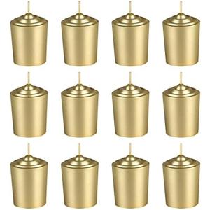 Mega Candles 12 pcs Unscented Gold Votive Candles, Hand Poured Wax Candle 15 Hours 1.5 Inch x 2.25 Inch, Home Décor, Wedding Receptions, Centerpieces, Occasions, Events, Meditations, Holders, Gold