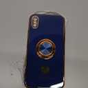 Compatible for iPhone X/XS Case with 2 Pack Screen Protector, 360 Rotatable Ring Holder [Luxury Hearts Pattern] Plating Gold Edge Slim Soft Phone Case for iPhone X/XS - Blue