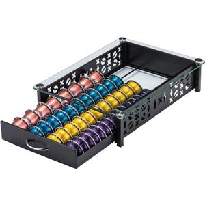 ZCDCP for Nespresso Pod Holder, Vertuo Pod Holder Drawer Glass Top Coffee Pod Organizer Storage (40 Pods Capacity)