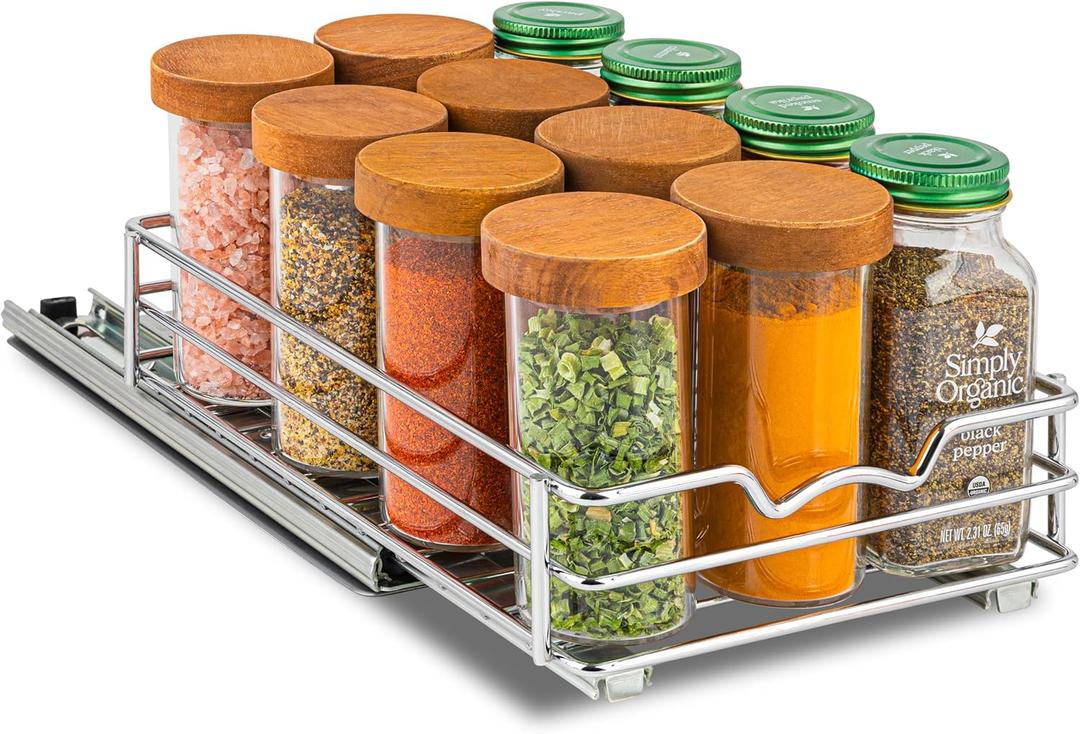 Pull Out Cabinet Organizer for Spices, Cans - Heavy Duty- Pull Out Spice Rack- Cabinet Pull Out Shelf for Cans,Dishes, Etc, 6-1/2 "W x 10-1/2"D x 2-3/4H, Chrome