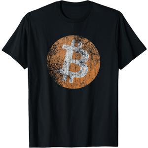 Vintage Distressed Bitcoin Logo Design, Retro Crypto, Money T-Shirt, L, Black