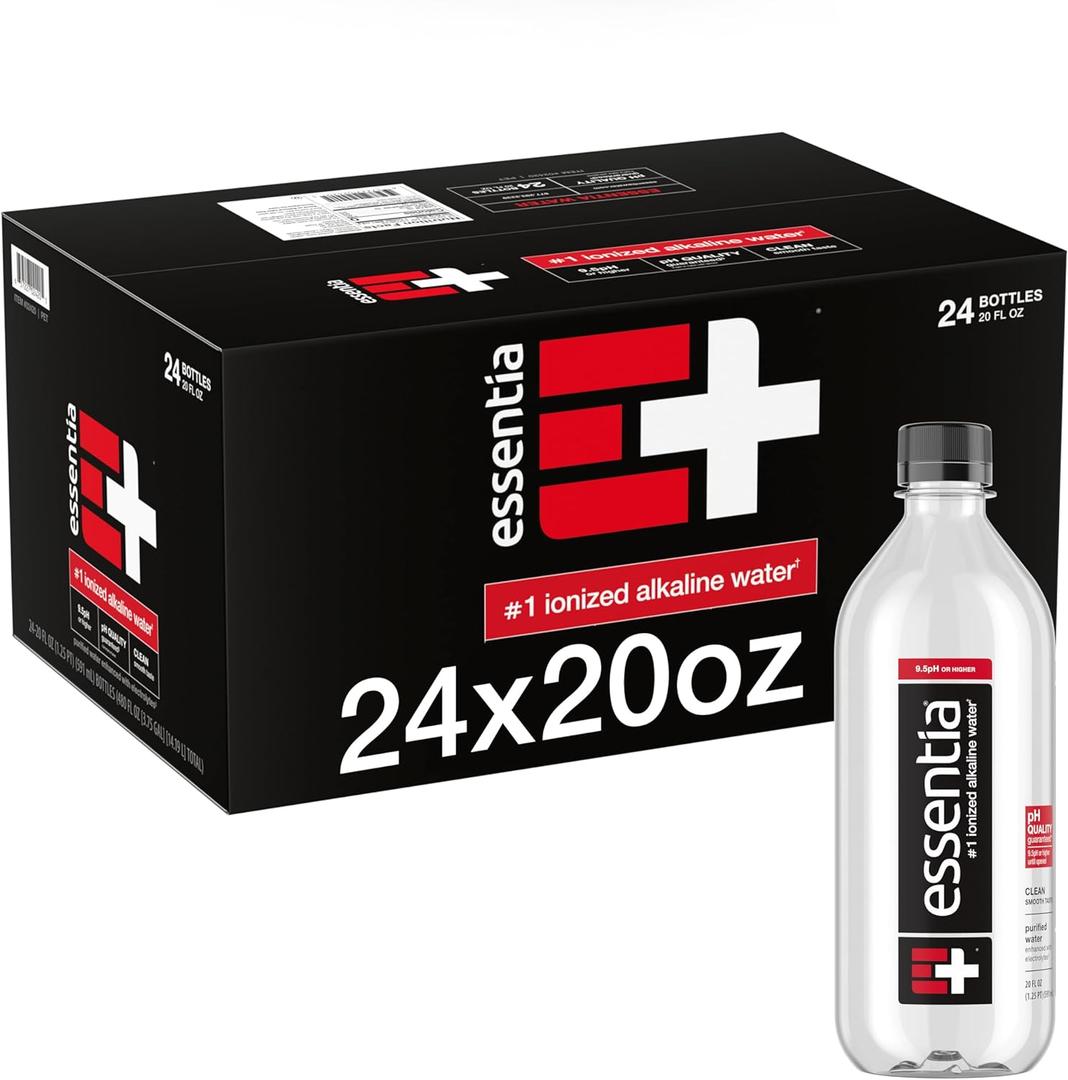 Essentia Water LLC, Ionized Alkaline Bottled Water; 99.9% Pure, Infused with Electrolytes, 9.5 pH or Higher a Clean, Smooth Taste, 20 Fl Oz (Pack of 24)