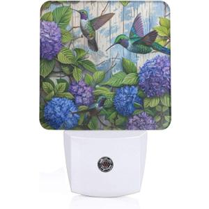 Led Night Light, Floral Hydrangea Hummingbird Decorative Plug in Nightlights,with Smart Auto Dusk to Dawn Night Light for Bedroom, Kitchen, Nursery, Bathroom