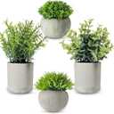 Artificial Potted Plants Small Faux Plants for Shelves, Lifelike Fake Indoor Plants with Cement Pots for Office, Bookshelf & Home Decor