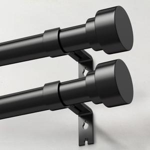 2 Pack Heavy Duty Curtain Rods for Windows 66 to 120 Inch, 1 Inch Black Adjustable Curtain Rod Set with Easy Installation and Modern Design (A1,Black,30-120",2Pack) (30"-120"|2pack, Black)