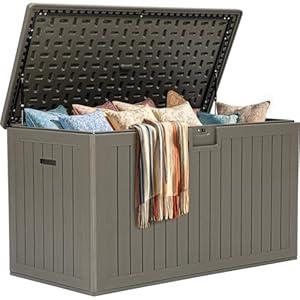YITAHOME 230 Gallon Double-Wall Deck Box with Divider & Side Handles, Outdoor Large Storage for Patio Furniture Cushions, Garden Pool Accessories, Water Resistant & Lockable, Light Gray