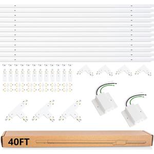 40FT H Track Lighting Rails Kit White H Type Track Rails with Floating Canopy Connector, End Caps, Live End Feed and T L Connector, Compatible with Single Circuit H Style