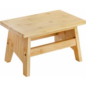 Lyellfe Bamboo Step Stool, Non-Slip One Step Stool, Potty Training Stool, Portable Sturdy Bedside Stool for High Beds, Support up to 300lbs, Easy Assembly