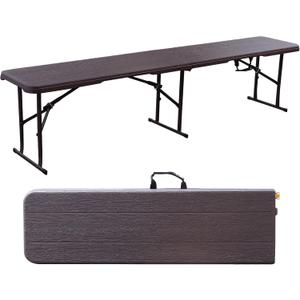Folding Bench, 6FT Plastic Foldable Bench with Handles, Outdoor Portable Stackable Bench for Party Camping and Picnic, Brown (6FT - 1 QTY)