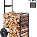 VEVOR Log Cart 250 lbs Load Capacity, Outdoor and Indoor Wood Rack Storage Mover with Pneumatic Rubber Wheels, Heavy Duty Steel Dolly Hauler, Firewood Carrier for Fireplace, Fire Pit, Black