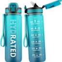 Water Bottle with Straw, 27oz Motivational Water Bottles with Time Marker to Drink, Tritan BPA Free, 750ml Sports Water Bottle with Carry Strap LeakProof for School Fitness Outdoor (1Pack) (Blue Sea)