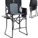 EVER ADVANCED Portable 30.7" Seat Height Tall Folding Camping Chair Directors Chair High Foldable Bar Stool with Side Table for Makeup Artist, Sports Event, Craft Show, Supports 350LBS Black Grey