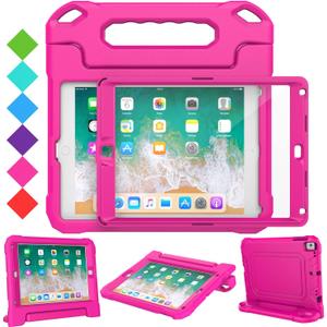 SUPLIK Kids Case for iPad 5th/6th Generation (9.7 inch, 2017/2018), iPad Air 1 & Air 2 & Pro 9.7 Case with Screen Protector, Durable Shockproof Protective Cover with Handle Stand, Pink