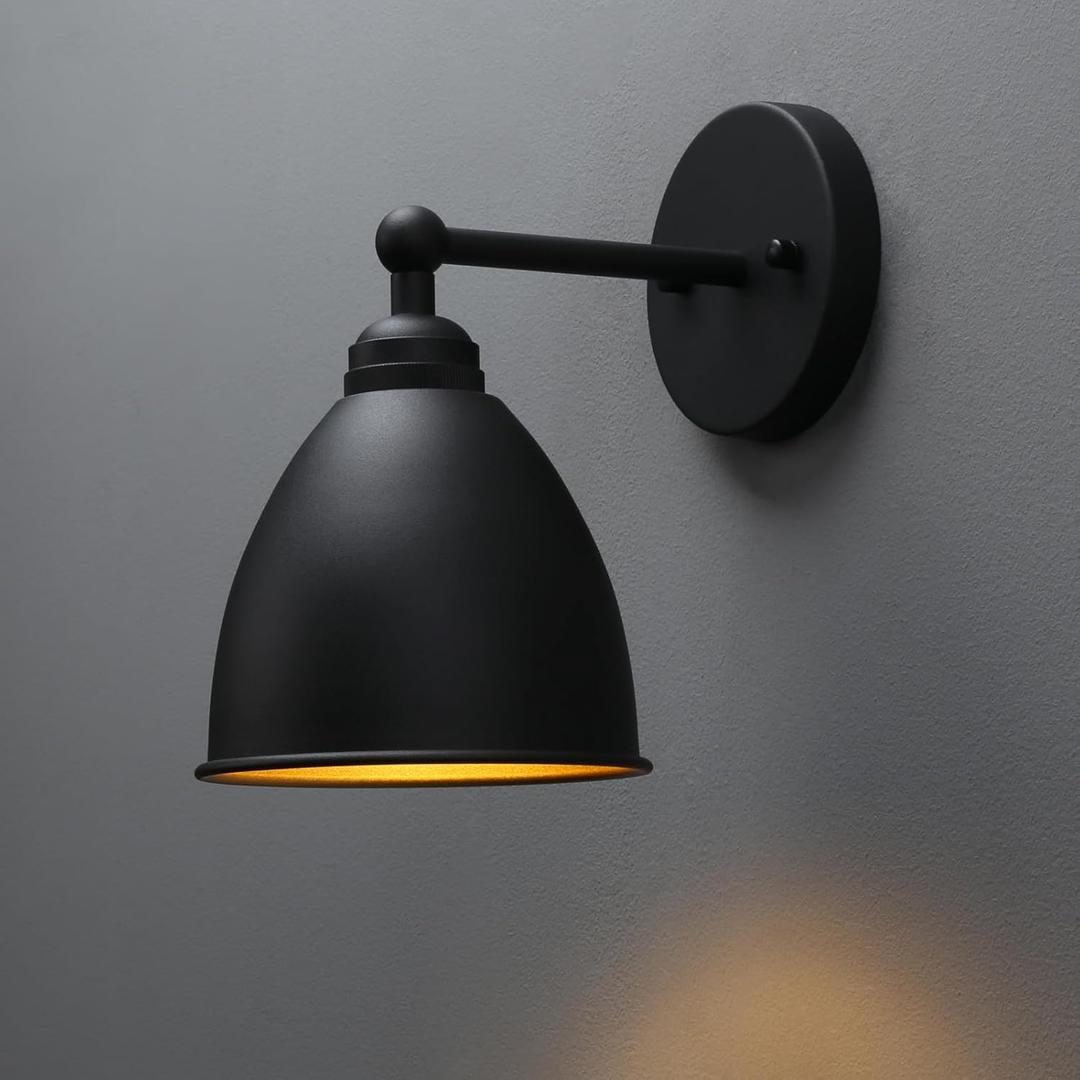 Phansthy Industrial Wall Sconce Matte Black Barn Farmhouse Wall Light Fixture with Metal Lampshade (Right-Angled)