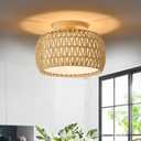 Boho Rattan Flush Mount Ceiling Lights 12 Inch Farmhouse Ceiling Light Fixtures Rustic Wicker Hand Woven Rope Cage for Dining Room Kitchen Bedroom Foyer Hallway Entryway