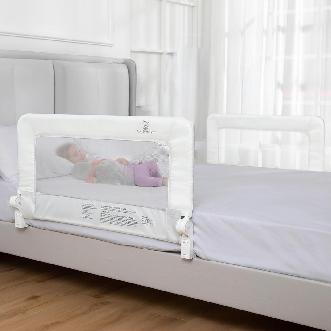 ComfyBumpy 2-Pack Bed Rail for Toddlers 35.5" L x 19.5" H | Toddler Bed Rails for Twin, Full & Toddler Mattress Size | Swing Down Rail Guard | Mattress Side Rail for Kids | White, 35.5 | Standard | 2-Pack