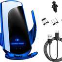 Wireless Car Charger, 15W Fast Charging Air Vent Mount Auto-Clamping Phone Holder, Automotive Electric Induction Charger 360 Rotating Magnetic Vent Mount Bracket for Smartphones (Blue)