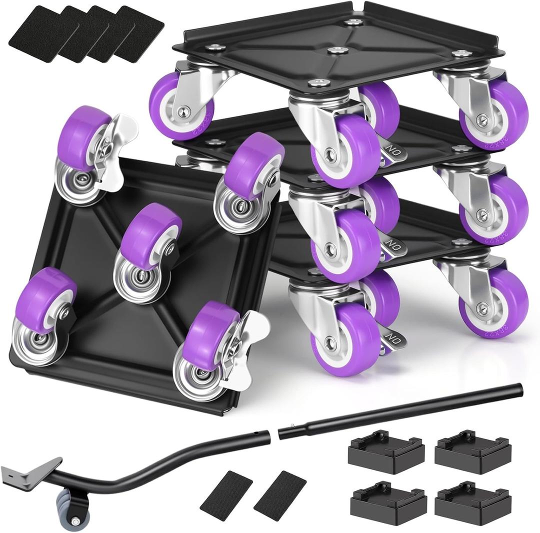 Heavy Duty Furniture Movers with Wheels, Carbon Steel Furniture Moving Dollies Wheels Casters Rollers, Lift and Wheel Combo Furniture Movers, Furniture Sliders Lifter, Max Load 2000 LB (5.3 x 5.3 IN) (Large), Purpl