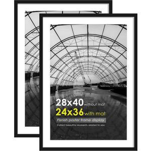 28x40 Picture Frame Black 2 Pack, Display Pictures 24x36 with Mat or 28 x 40 Without Mat, Classic Poster Frame for Horizontal or Vertical Wall Mountin
