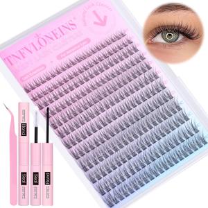 Wispy Lash Extension Kit Natural Eyelash Extension Kit C Curl Lash Clusters Kit Individual Lashes Clusters Short Eyelash Clusters 280pcs Cluster Lashes Kit with Bond and Seal and Tweezers TNFVLONEINS