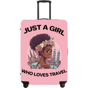 "Just a Girl Who Loves Travel" Luggage Cover, City Explorer Suitcase Protector, Waterproof Anti-Theft Design, Wanderlust Gifts for Women (01)