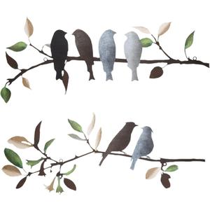 Demissle 2 Pcs Metal Birds Wall Art Decor Vivid Birds on Branch with Leaves Rustic Wall Decor Waterproof Metal Sculpture Hanging Sign for Home Balcony Garden Indoor Outdoor(Retro Colors)
