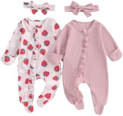 Baby Girl Footies Newborn Zipper Sleeper 2 Pack Ruffle Pajamas Romper Coming Home Outfit 52