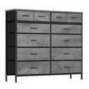 VASICAR Gray Dresser for Bedroom with 12 Deep Drawers, Wide Chest of Drawers, 55" Wood Top TV Stand, Tall Fabric Storage Cabinet for Closet, Nursery, Kid's Room