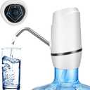 Water Dispenser for 5 Gallon Bottle,Drinking Water Pump Portable Universal USB Charging Water Bottle Pump for 2-5 Gallon with 2 Silicone (White)