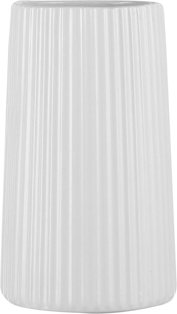 White Ceramic Vase for Flowers, Large Modern White Vase for Home Decor, Decorative Vase for Living Room, Office, Mantel, Bookshelf, Dining Table, 8 inches