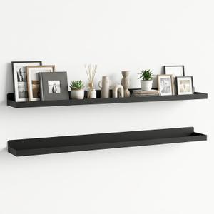 Floating Shelves Wall Mounted Set of 2, 36 Inch Long Picture Ledge Shelf with Lip, Metal Floating Shelves for Storage, Wall Shelves for Living Room, Bedroom, Bathroom, Kitchen, Black, 36x4.1x1 Inches
