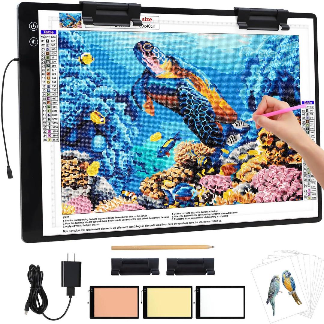 Zocelight Rechargeable A2 Light pad for Diamond Painting, A2 Light Board with 5200mAh Battery, 6 Levels Dimming/3 Color temperatures 5500 Lux Super Bright Light Box for Drawing, Sketching, Animation