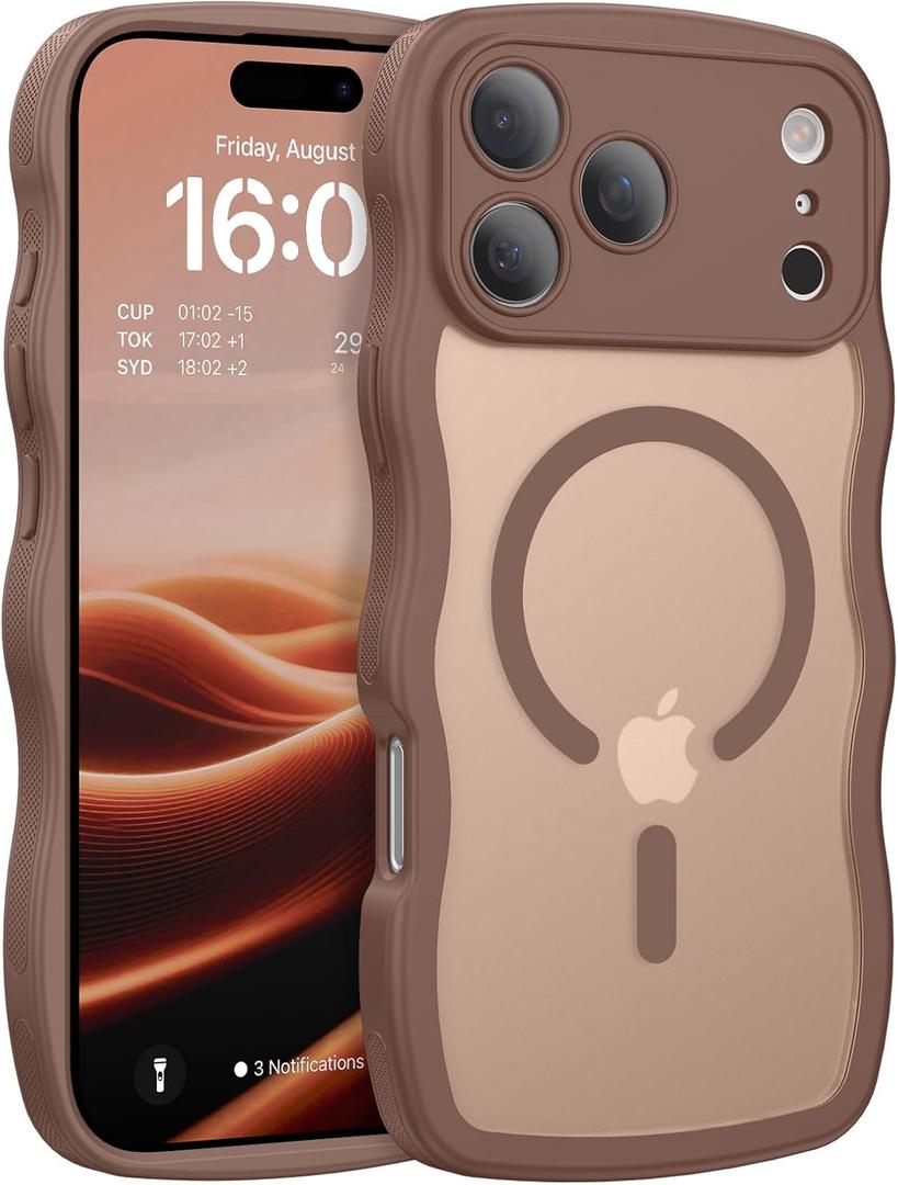 BENTOBEN Magnetic for iPhone 17 Pro Case, Cute Wavy Full Camera Protection [Compatible with MagSafe] Matte Anti-Slip Bumper Women Girls Boys Protective Cover for 17 Pro 6.3", Desert Titanium