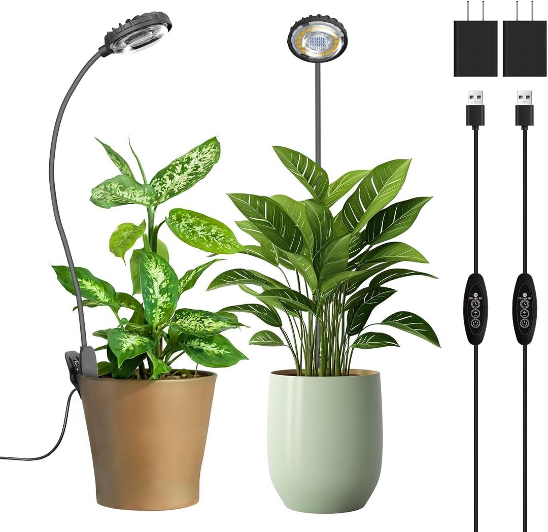 Plant Grow Lights, Clip on Grow Light for Indoor Plants, Full Spectrum LED Plant Lights for Indoor Growing with Timer4-Level Dimmable for Growth Small Grow Lamps 2 Pack