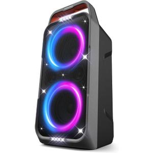 Foxdawn Portable Bluetooth Speaker: 240W Peak Powerful Loud Sound Deep Bass Wireless Boombox Large Subwoofer 15 Hours Battery Life Fast Charging with Led Light Show for Party Outdoor Camping Backyard